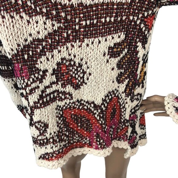 Moth Anthropologie Chunky Knit Cardigan Womens S Multicolor Floral Open Sweater - Picture 7 of 9